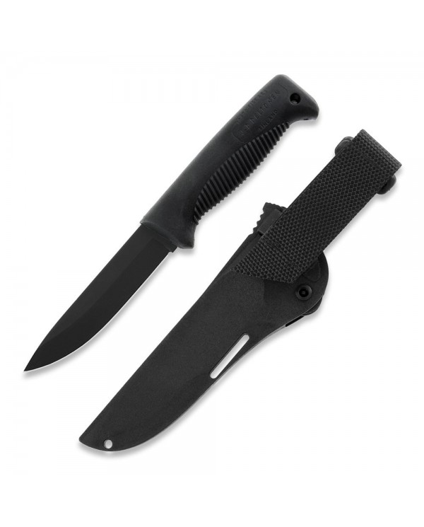 PELTONEN M07 KNIFE, CERAKOTE BLACK COATING, BLACK, BLACK COMPOSITE SHEATH